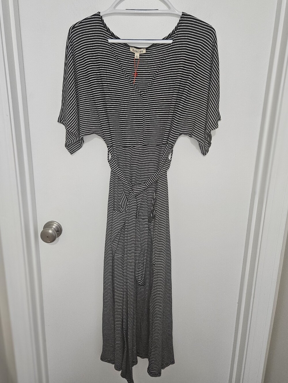 NWT Rolla Coster Black and White Striped Tie-Waist Dress Size Large Office